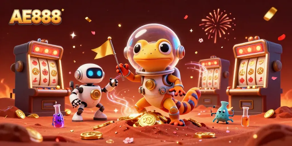 Experience fun and excitement with AE888 as the Martian gecko discovers a hidden casino.