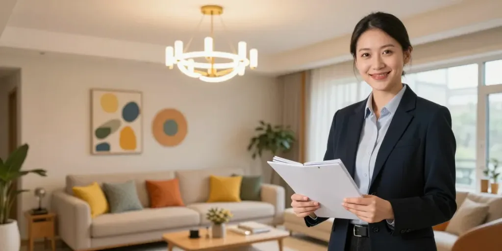 Lustre LED moderne într-un living cald și primitor, oferind servicii de iluminat locale de încredere.