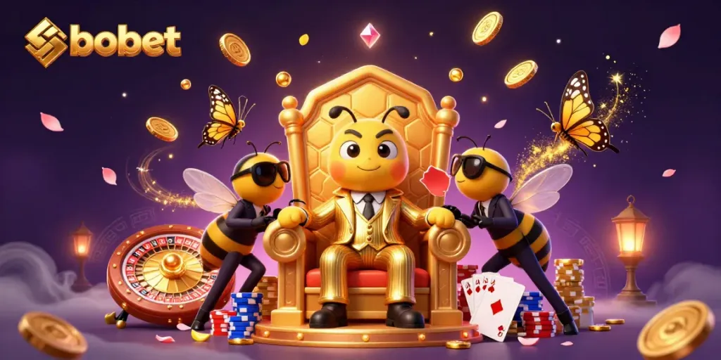 Experience sbobet betting with a 3D bumblebee mob boss, golden coins, and dynamic gaming elements.