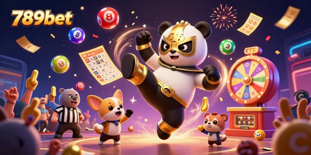 Experience the excitement of 789bet with a whimsical 3D scene showcasing gaming elements and animated characters.