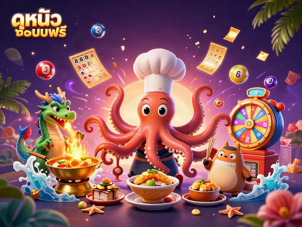 Engage in ดูหนังออนไลน์ฟรี entertainment with a vibrant 3D scene depicting dynamic casino elements and lively characters.