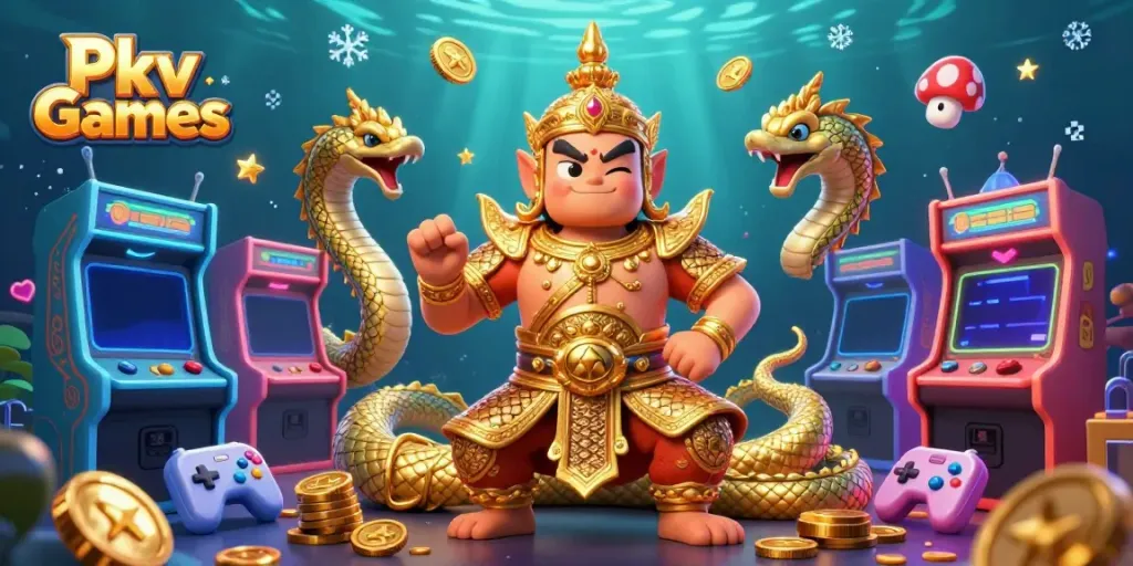 Engage in Pkv Games with a vibrant underwater scene featuring a golden armored guardian and interactive gaming elements.