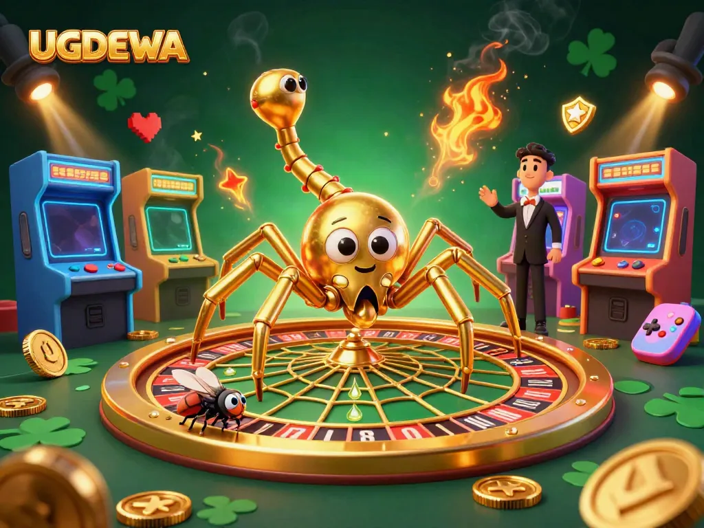 Experience thrilling gaming at UGDEWA with a golden spider spun roulette and vibrant arcade games.
