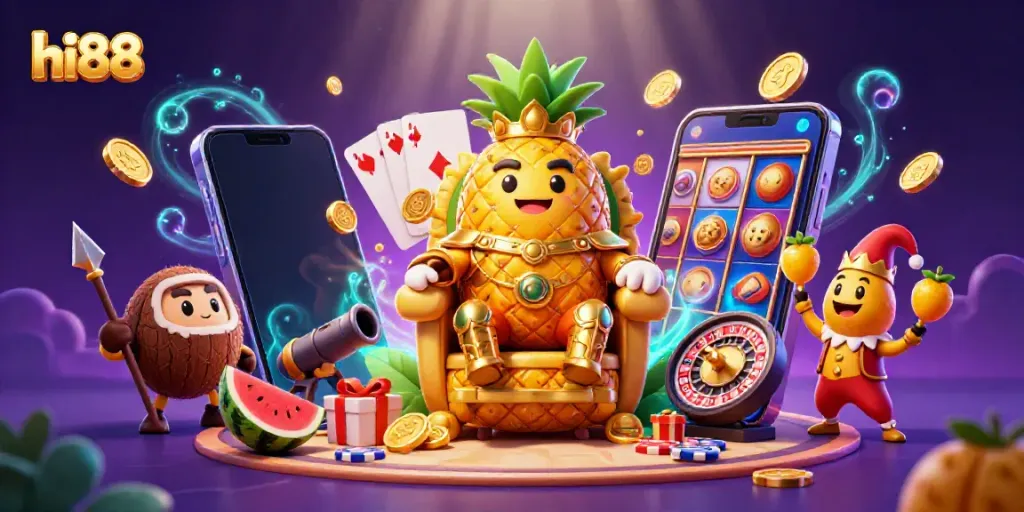 Play exciting slot games with golden coins and vibrant characters at hi88's beach casino.