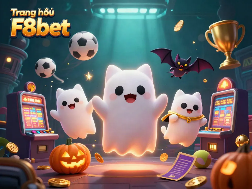 Exciting gameplay at Trang chủ F8bet with ghost cat and vampire bat in a haunted casino scene.