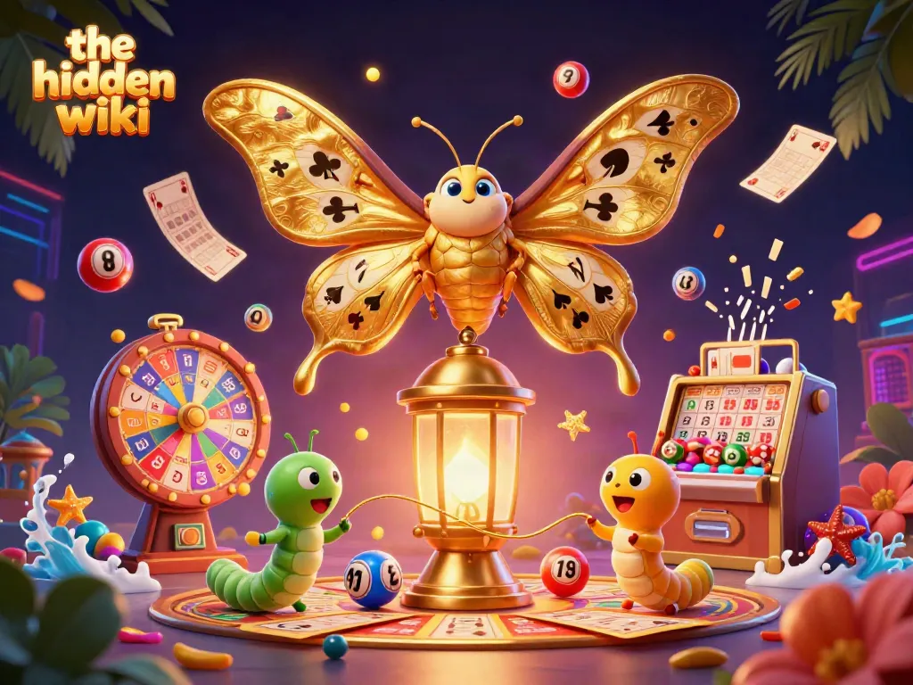 Engage with the hidden wiki through vibrant lottery elements and a stunning moth design.
