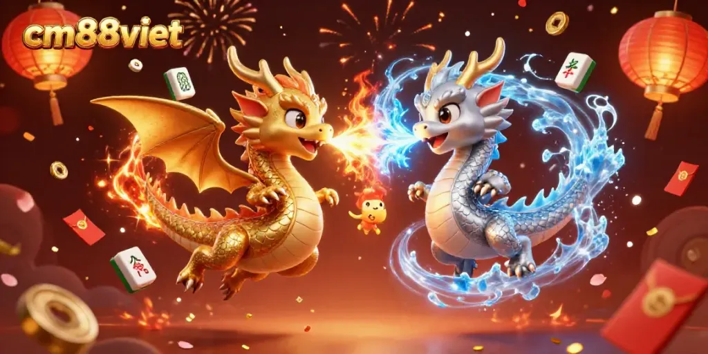 Engage in the vibrant world of cm88viet with lively dragons and casino elements celebrating