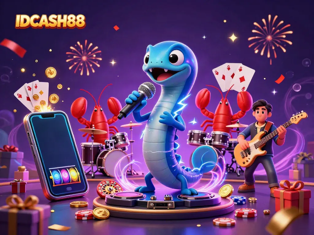 Celebrate with IDCASH88 as an electric eel DJ performs in an underwater casino atmosphere.