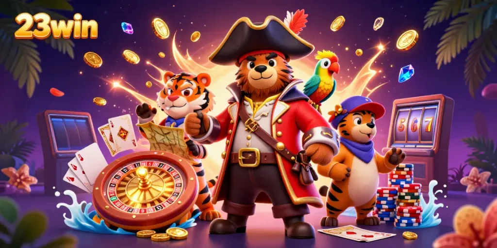 Experience immersive gaming with 23win's vibrant illustration showcasing casino excitement.
