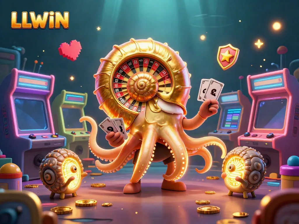 LLWIN offers thrilling gaming experiences with a giant nautilus shell roulette wheel and glowing gaming elements.
