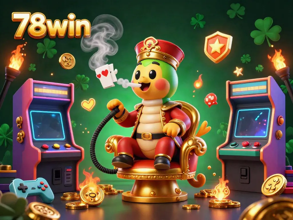 Engage with 78win's thrilling 3D casino scene filled with vibrant gaming elements and dynamic characters.
