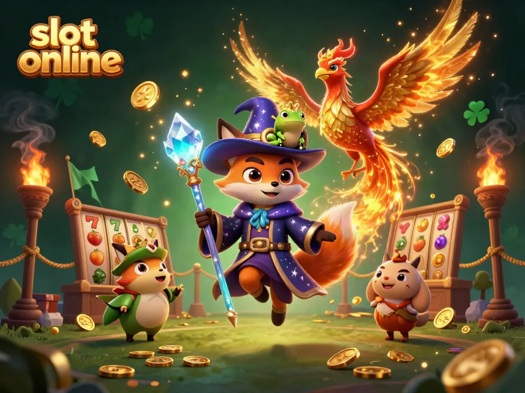 Experience exciting slot online adventures with a wizard fox, phoenix, and treasure in a magical casino.