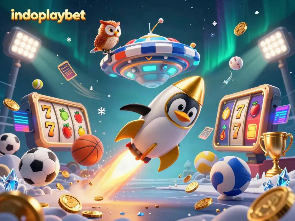 Menangkan permainan dengan indoplaybet, ilustrasi kasino 3D yang kaya elemen.