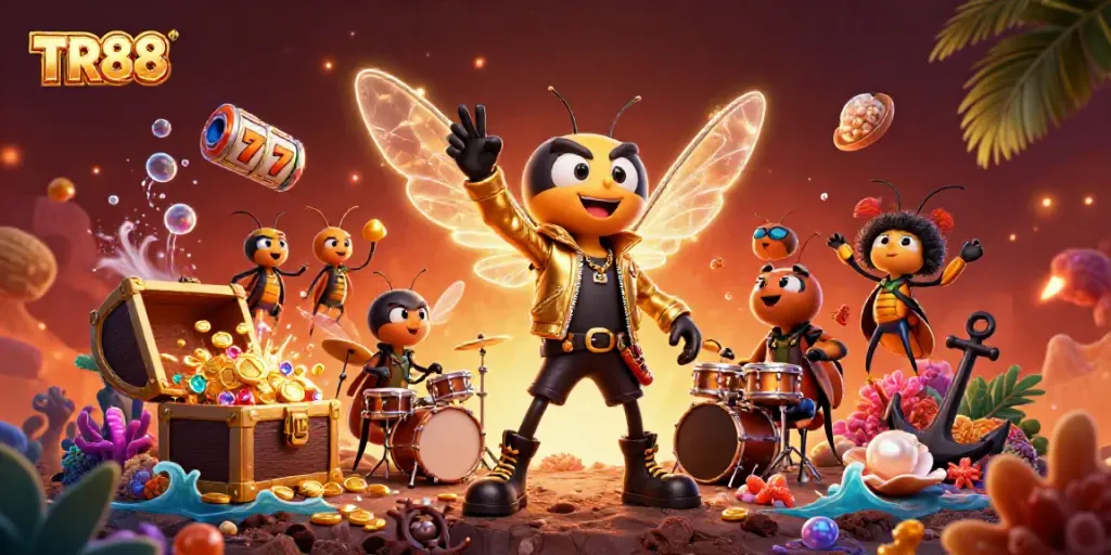Engage with TR88 strategy using vibrant casino-themed illustration with animated characters.