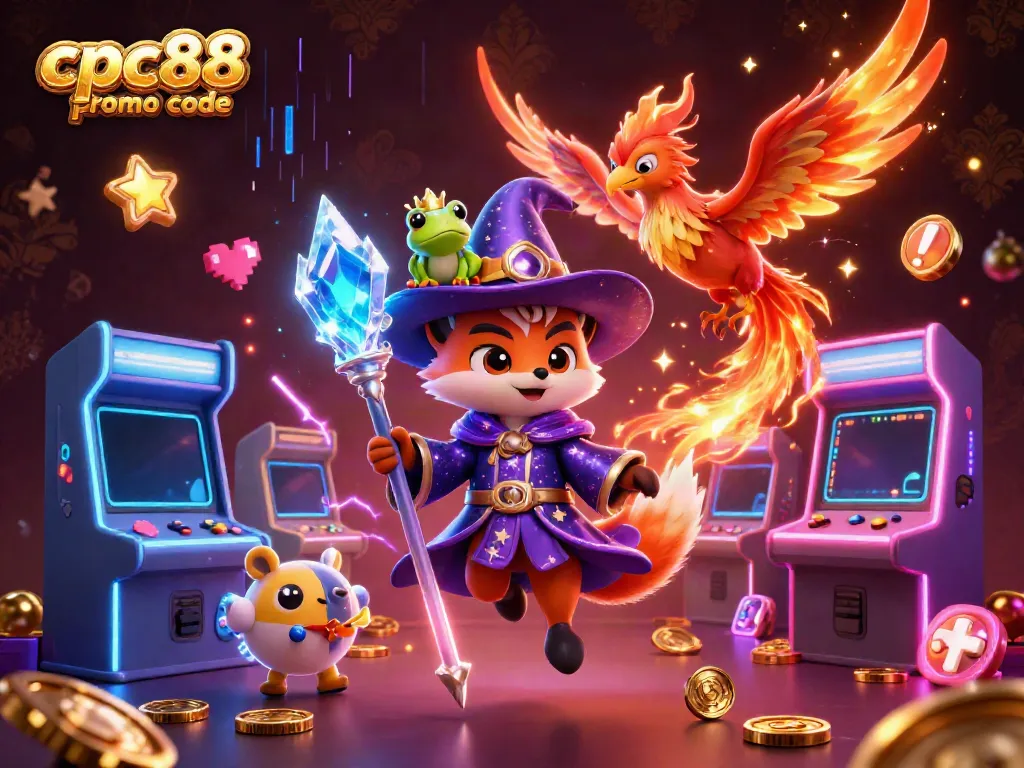 Experience the excitement of CPC88 promotions with this vibrant illustration of the mystical wizard fox and phoenix.