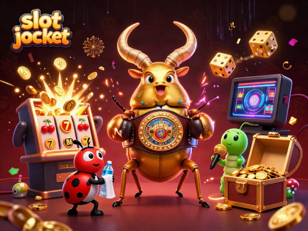 Experience the thrill of slot jackpot wins with dynamic characters and exploding coins in this vibrant casino illustration.