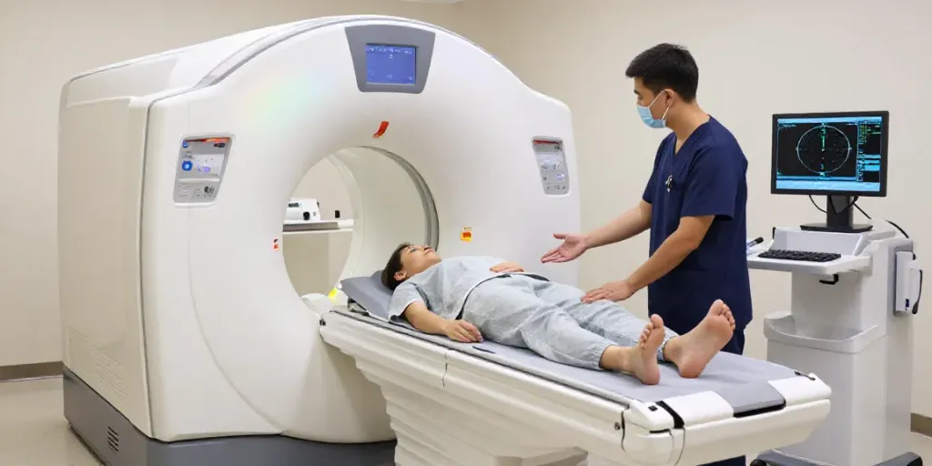 Moderne Radiologie Wolfsburg: Patient im MRI-Raum mit Fachkraft